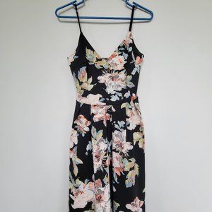 Black Floral a line stretchy dress
